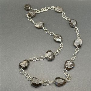 VTG Rutilated Quartz Natural Chunky Stone Silver Link Necklace